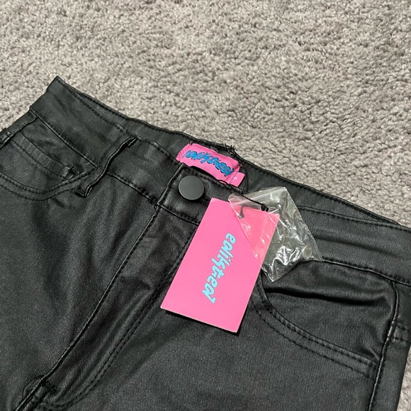 Faux Leather Flare Jeans - Picture 3 of 5